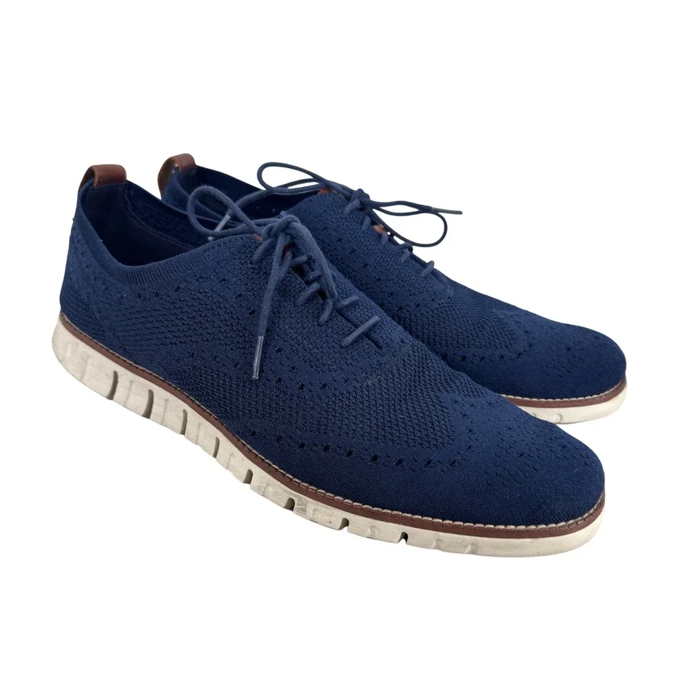 Cole Haan Zerogrand Stitchlite Wingtip Oxford Navy‎ Blue Mens 12 M Lace Comfort